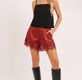 Boho Satin Eye lash Lace trim shorts