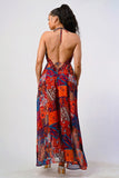 Bohemian print sequin lace trim maxi dress