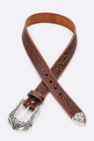 Embossed Leather Unisex Leather Western Belt