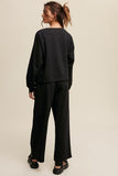 V-neck Sweatshirt and Pants Set in Black