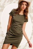 Soft Ruched Round Neck Short Sleeve Mini Dress