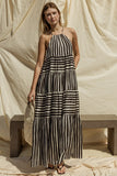 Sleeveless Stripe Maxi Tiered Dress