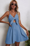 V-neck Tie Front Swing Dress