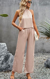 Satin Halter and Wide Leg Pants Set