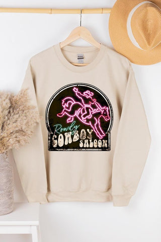 Cowboy Saloon Neon Sign Graphic Fleece Sweatshirt