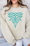 Turquoise Boot Stitch Graphic Fleece Sweatshirt