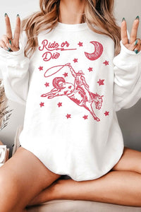 RIDE OR DIE WESTERN COWBOY GRAPHIC SWEATSHIRT