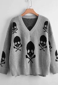 Skull V-neck Sweater