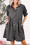 Ruffled Short Sleeve Buttoned Denim Dress