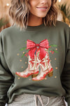 Christmas Cowgirl Boots Graphic Fleece Sweatshirt