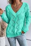 Hollow Out Knit V Neck Drop Shoulder Sweater