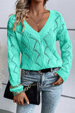 Hollow Out Knit V Neck Drop Shoulder Sweater