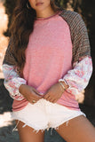 Women Raglan Sleeve Ribbed Knit Patchwork