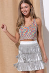 Rhinestone Suede Fringe Skirt