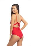 Red Scallop One Piece Swimsuit