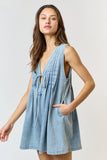 Pleated Denm Sleeveless Romper