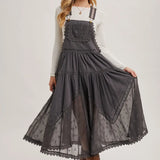 Lace Embroidered Tulle Bib Maxi Dress