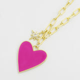 Enamel Heart/Star Necklace Hot Pink J5