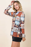 Western Semi Sheer Mesh Long Sleeve Top