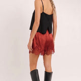 Boho Satin Eye lash Lace trim shorts