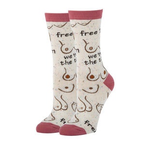 Free 'em - Women's Funny Saying Cotton Crew Socks -Oooh Yeah / Sock It Up