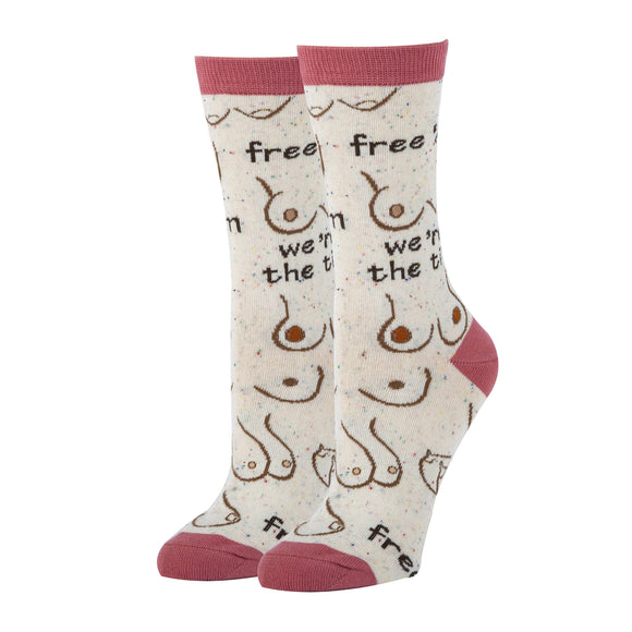 Free 'em - Women's Funny Saying Cotton Crew Socks -Oooh Yeah / Sock It Up