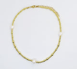 Gold Beaded Necklace With 3 Pearls N59