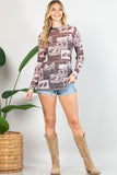 Vintage Rodeo Print Semi Sheer Mesh Top