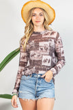Vintage Rodeo Print Semi Sheer Mesh Top