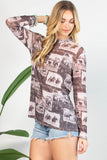 Vintage Rodeo Print Semi Sheer Mesh Top