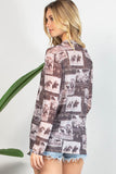 Vintage Rodeo Print Semi Sheer Mesh Top