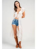 Embroidered Chiffon Ruffle Sweetheart Neck Duster