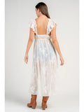 Embroidered Chiffon Ruffle Sweetheart Neck Duster