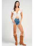 Embroidered Chiffon Ruffle Sweetheart Neck Duster
