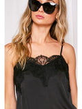 Adjustable Straps Lace Trim Satin Camisole Tank Top