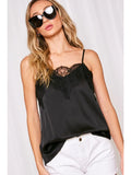 Adjustable Straps Lace Trim Satin Camisole Tank Top