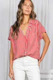 Collared Short Roll-Up Sleeve Button-Down