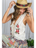 Eyelet Boho Floral Embroidery Patchwork Cotton Vest