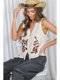 Eyelet Boho Floral Embroidery Patchwork Cotton Vest