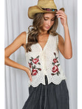 Eyelet Boho Floral Embroidery Patchwork Cotton Vest