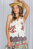 Eyelet Boho Floral Embroidery Patchwork Cotton Vest