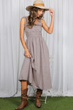 Velvet Trim Strap 100% Cotton Gingham Midi Dress