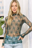 Lux Layering Floral Lace See Through Mesh Top Blouse w/ Thumb Holes