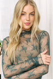 Lux Layering Floral Lace See Through Mesh Top Blouse w/ Thumb Holes