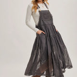 Lace Embroidered Tulle Bib Maxi Dress