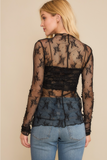 Lux Layering Floral Lace See Through Mesh Top Blouse w/ Thumb Holes