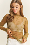 Lux Layering Floral Lace See Through Mesh Top Blouse w/ Thumb Holes