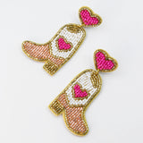 Pink Heart Boot Beaded Earrings B13