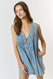 Pleated Denm Sleeveless Romper