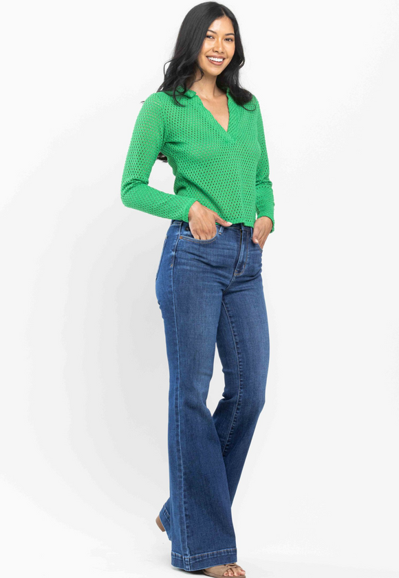 Casual Friday Medium Wash High Waist Hem Flare